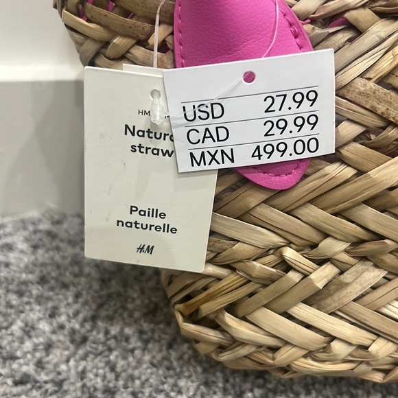 Brand new HM natural star crossbody bag with pink straps and top handle - Picture 3 of 6